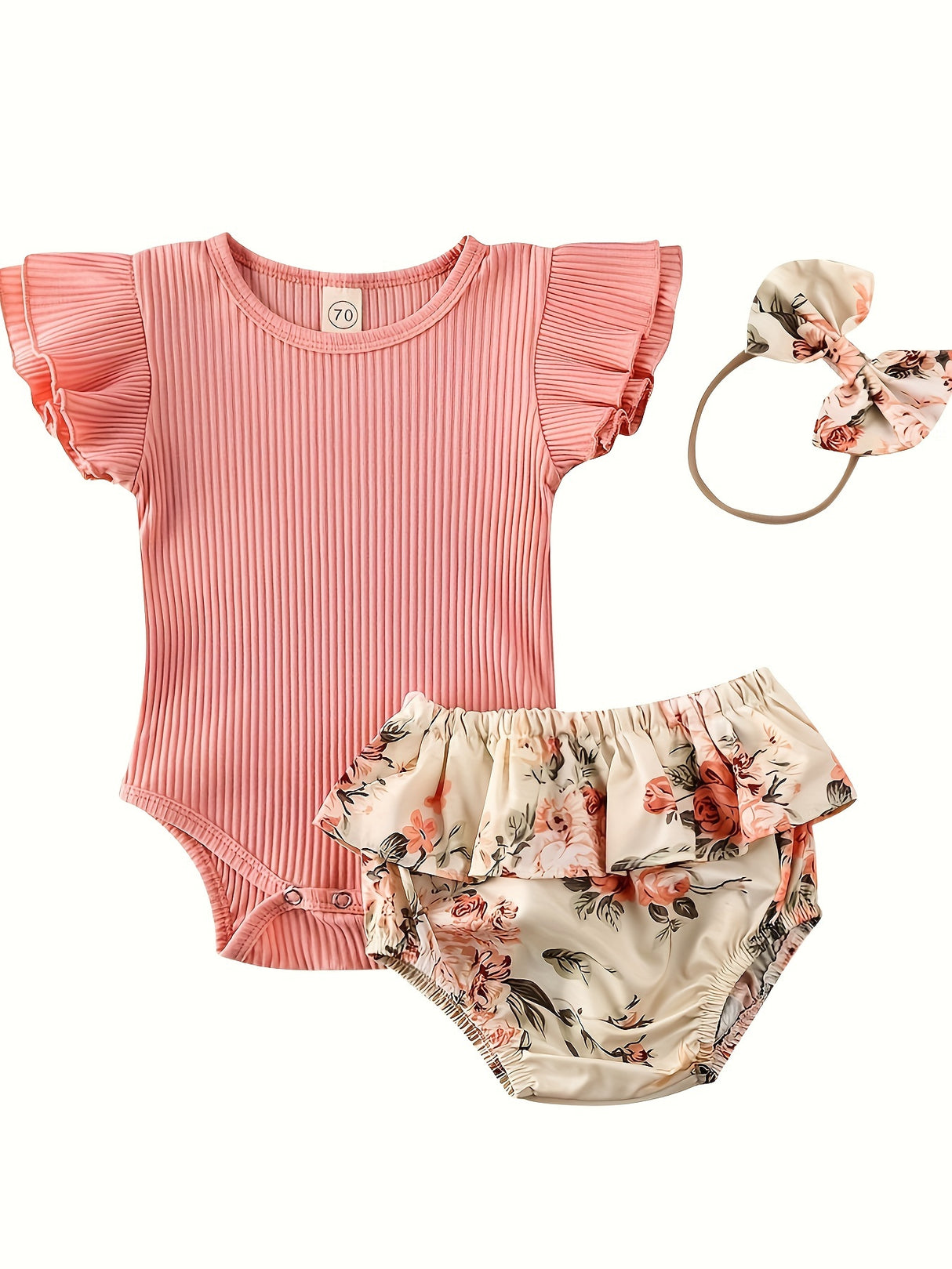 Newborn Outfit Baby Girl Going Home Outfit Ruffle Ribbed Romper Top Floral Pants Headband Set Cute Summer Clothes