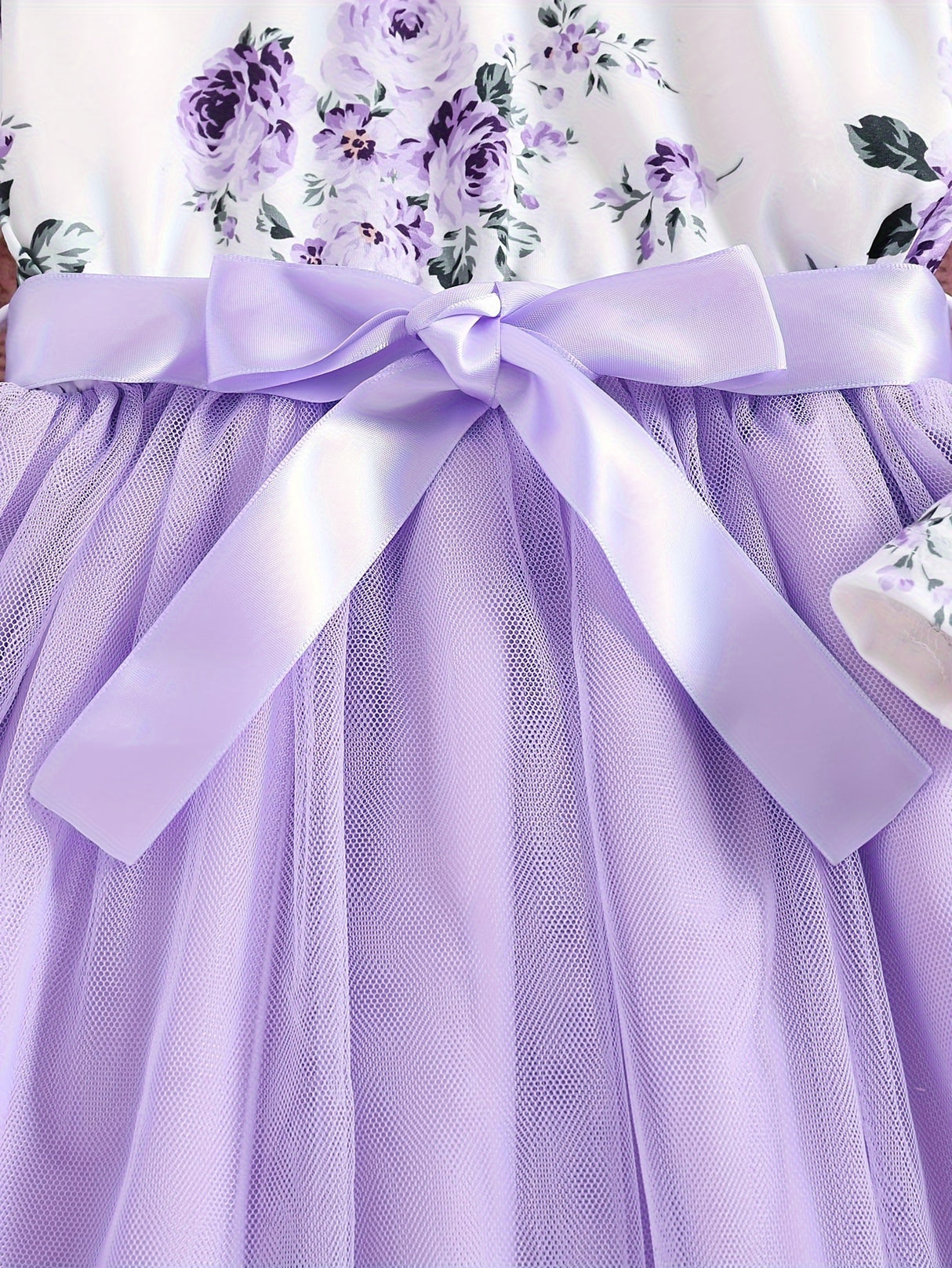 Girls Splicing Flora Print Flutter Trim Tutu Dress Kids Clothes Spring Fall Gift
