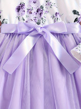 Girls Splicing Flora Print Flutter Trim Tutu Dress Kids Clothes Spring Fall Gift