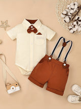 Baby Boy Clothes Infant Little Gentleman Romper + Strap Pants + Bowtie 3pcs Outfits 0-18 Months