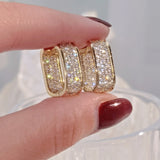 [Luxury Earrings] READKISS Luxury Golden Plated CZ Hoop Earrings | Sparkling April Birthstone, Copper Base, Perfect for Daily Wear & Parties, Elegant Gift Idea
