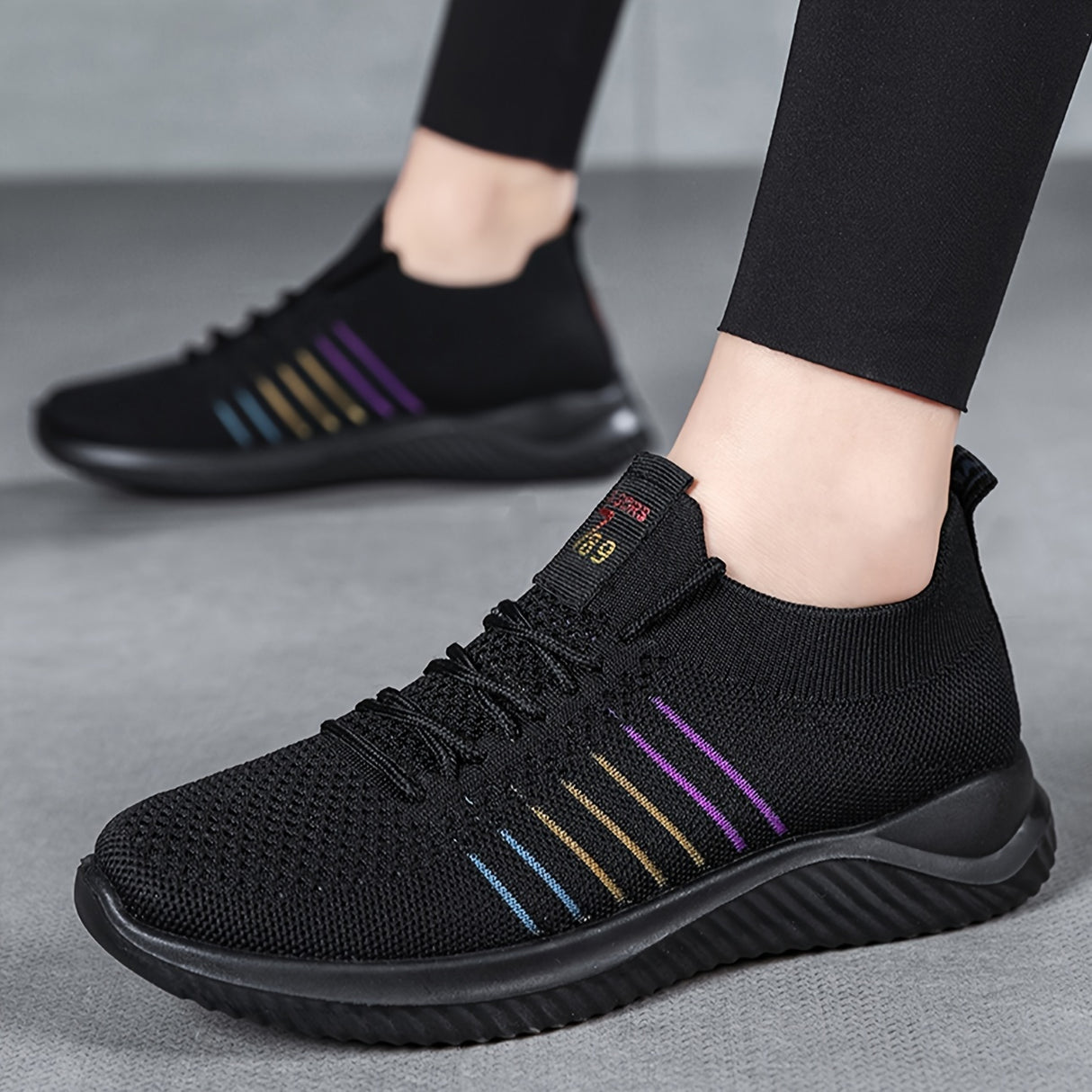 Womens Lightweight Lace Up Running Shoes - Fashionable Ventilated Striped Design - Durable Outdoor Walking Sneakers for Casual Daily Wear