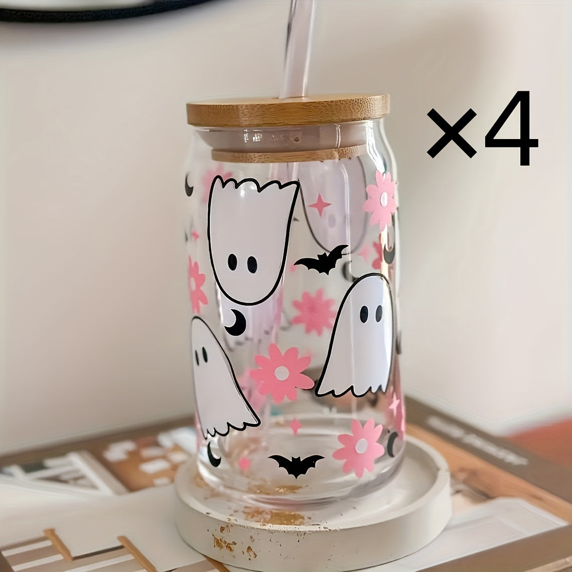 1/4pc, Cute Halloween Ghost Drinking Glass With Lid And Straw - 18oz/550ml Can Shaped Cup For Beer, Juice, Milk, Iced Coffee - Perfect For Halloween Decor And Summer Drinkware