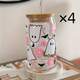 1/4pc, Cute Halloween Ghost Drinking Glass With Lid And Straw - 18oz/550ml Can Shaped Cup For Beer, Juice, Milk, Iced Coffee - Perfect For Halloween Decor And Summer Drinkware