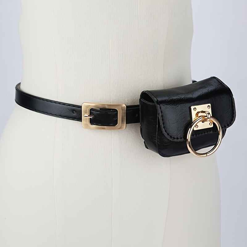 Womens Stylish Black PU Belt Bag - Trendy Crossbody & Waist Purse - Versatile Fanny Pack, Evening Clutch, Mini Handbag - Detachable, Adjustable, Secure - Fashion Accessory for Chic Style