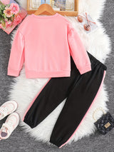 Girls 2pcs Sweatshirt & Elastic Waist Pants Set Bow Decor Long Sleeve Pullover Top Casual Kids Clothes Spring Fall