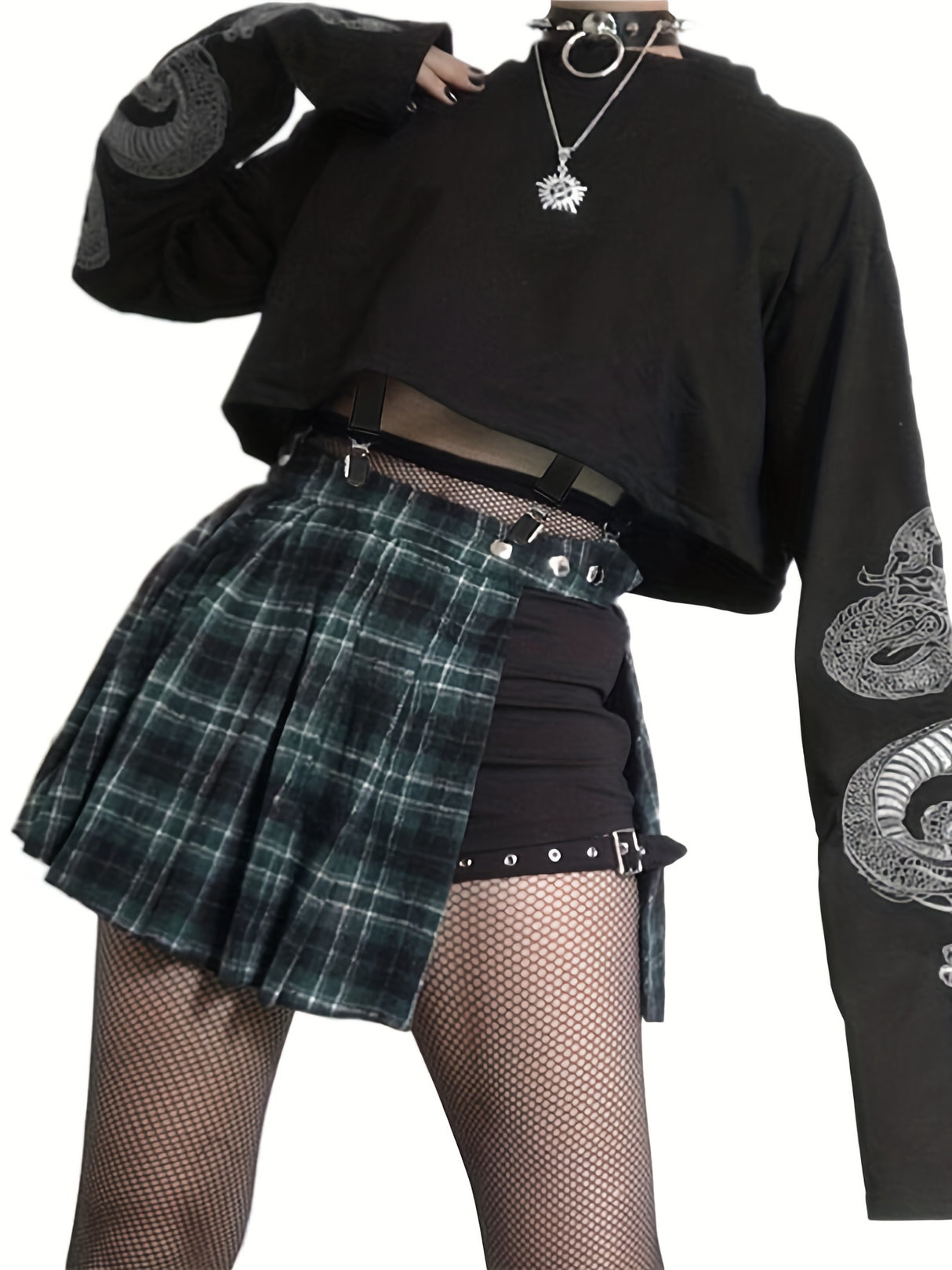 Women Long Sleeve Crop Tops Chinese Dragon Print O Neck Punk T-Shirt Girls Fashion Casual Hip Hop Pullover