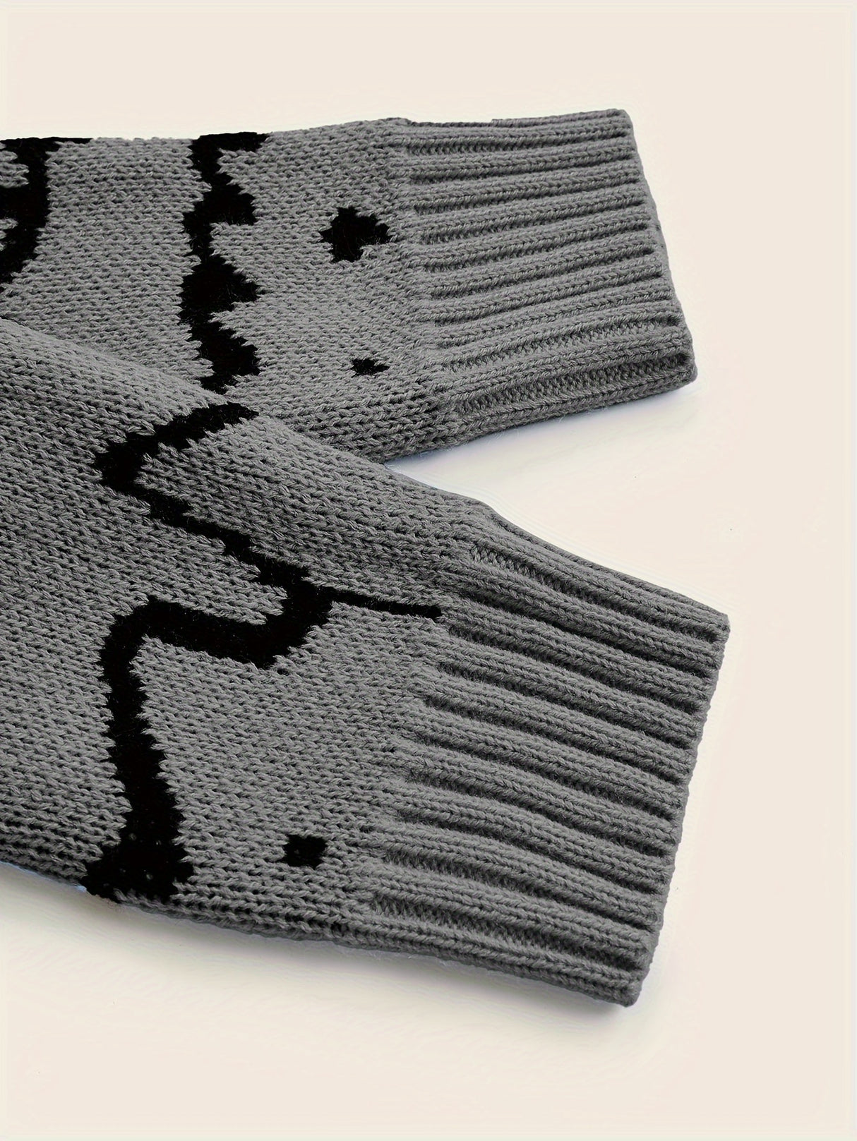 Cute Cats Pattern Knitted Sweater, Men's Casual Warm Slightly Stretch Crew Neck Pullover Sweater For Men Fall Winter