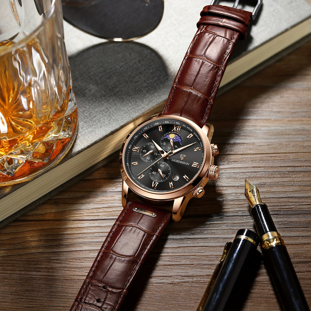 LIGE Men's Watch with Strap. Outdoor Sports Waterproof Watches. Chronograph Luminous Calendar Quartzwatches. Suitable as a Christmas gift.