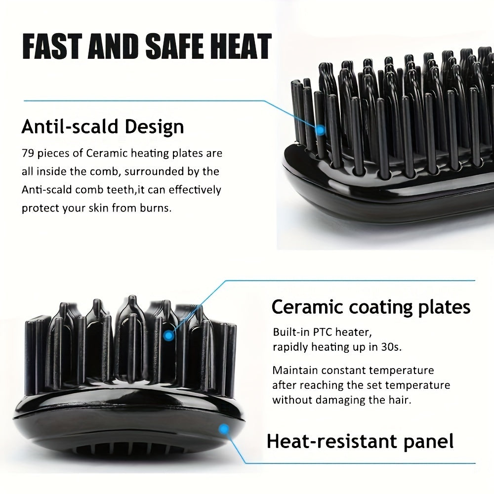 Professional Ceramic Ionic Hair Straightener Brush - Fast Heating, Anti-Scald, Detangling, Heat Resistant, Salon-Quality Styling for Home Use - Perfect for Hair Care and Styling
