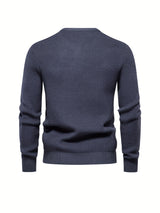 All Match Knitted Solid Sweater, Men's Casual Warm Slightly Stretch Crew Neck Pullover Sweater For Men Fall Winter