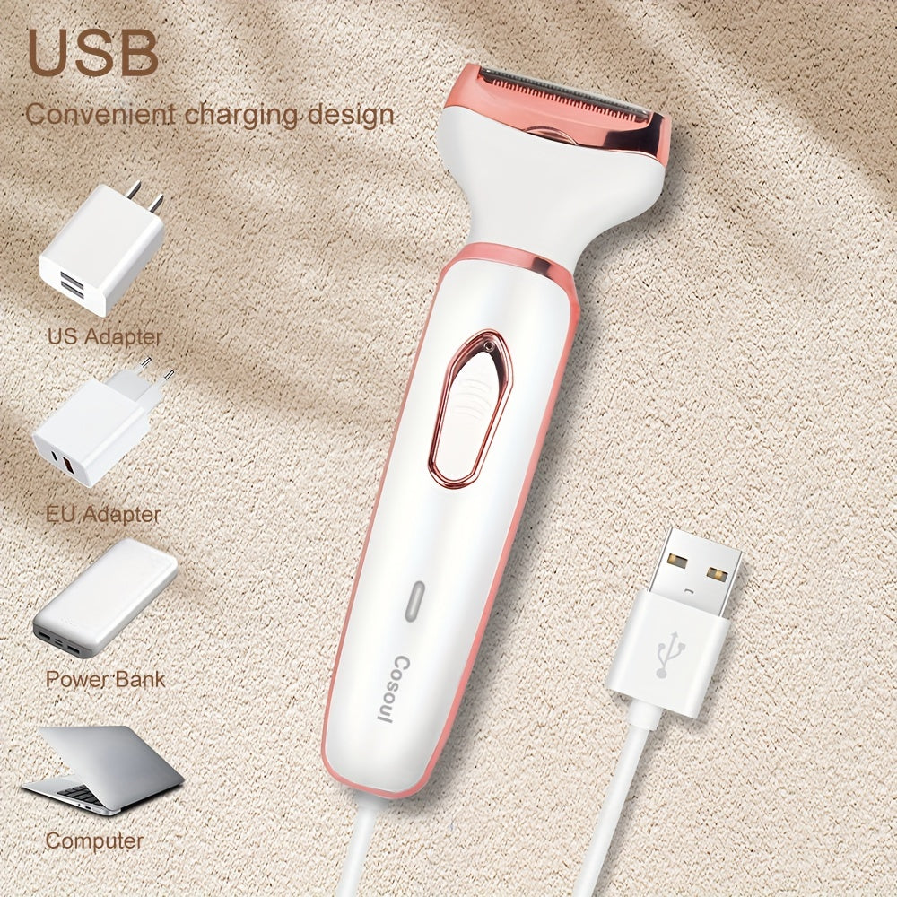 Rechargeable 4-in-1 Electric Razor For Women - Painless Hair Trimmer For Face, Nose, Eyebrows, Beard, Mustache, Arm, Leg, Armpit, And Bikini - Portable Body Shavers Set Rechargeable Grooming Kit Holiday Gift