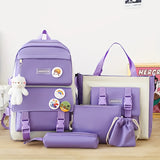 5pcs LANSHIYA Canvas Backpack Set - Solid Color, Casual Travel & School Bag with Messenger Bag, Large Capacity, Zipper Closure, Polyester Lining, Hand Wash/Dry Clean Care