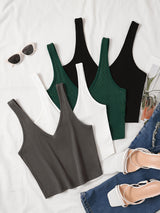 4-Pack Solid V-neck Tank Tops - Flattering Sleeveless Crop Tops for Women - Trendy Summer Wardrobe Essentials