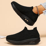 All-Season Women's Lightweight Sneakers - Stabilizing Air Cushion, Slip-On Running Shoes in Sleek Black