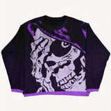 Retro Skeleton Pattern Knitted Sweater, Men's Casual Warm Slightly Stretch Crew Neck Pullover Sweater For Men Fall Winter