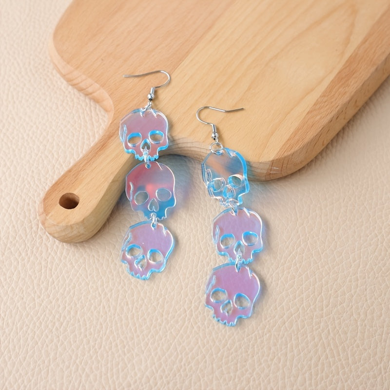 Translucent Acrylic Drop Earrings Skull Shape Pendant Punk Style Shiny Hook Earrings Cartilage Piercing Jewelry