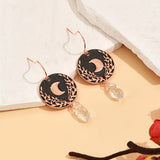 Vintage-Inspired Moonstone Dangle Earrings - Golden Leaf & Moon Pattern, Bohemian Style, Ladies' Gift, Hypoallergenic, Nickel-Free, Durable, Easy to Match, Perfect for Any Occasion