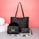 Quilted Detail Tote Bag Set: Classic Shoulder Chain Bag, Crossbody Purse with Scarf Decor