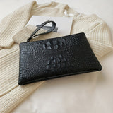 Crocodile Pattern Square Clutch Bag - Zipper Closure, Fixed Shoulder Straps, Animal Print PU Handbag with Polyester Lining and Wristlet - Fashionable Studded Decor for Women