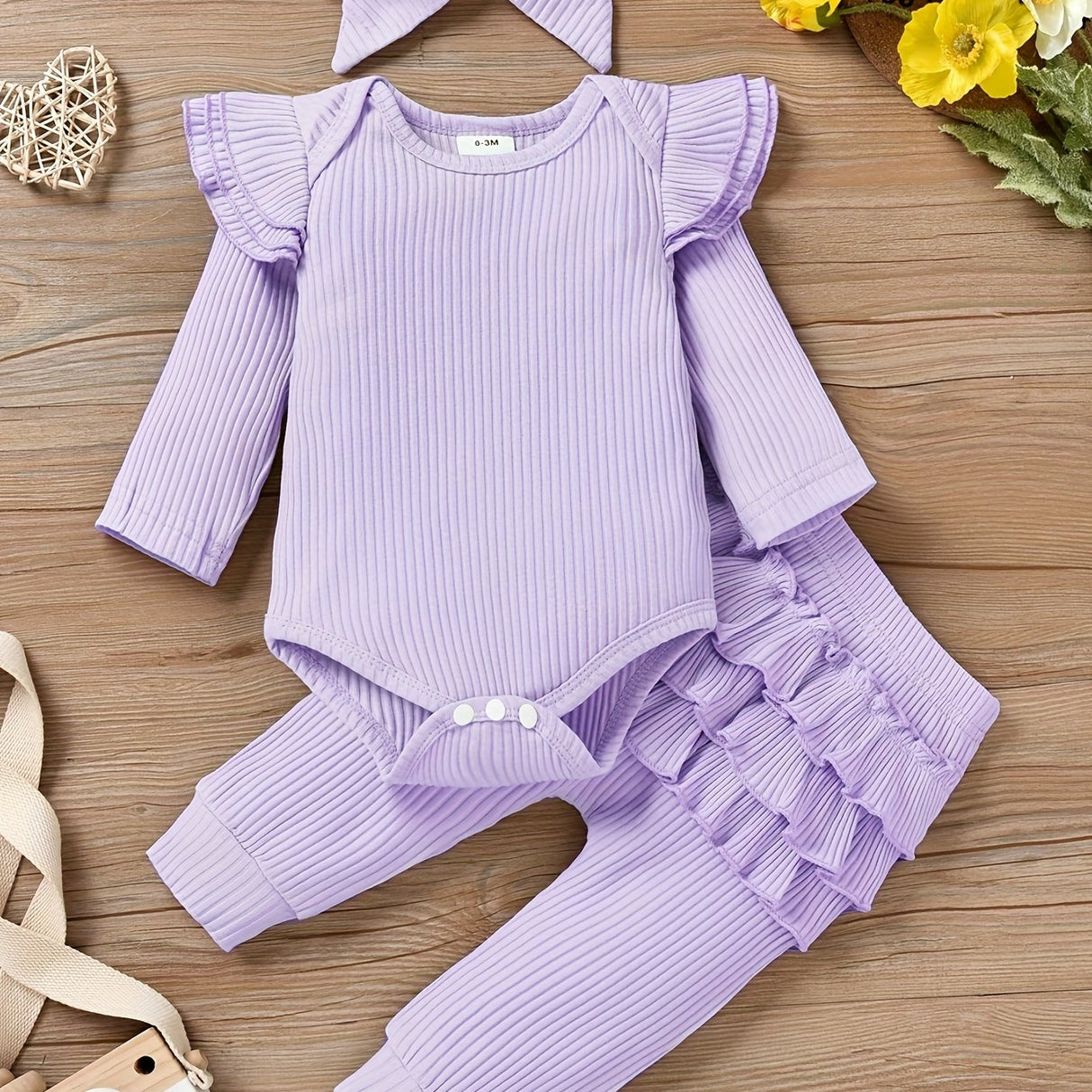 Baby Girl Clothes Newborn Romper Long Sleeve Infant Outfits 3pcs Ruffle Tops + Pants + Headband 0-18 Months, Infant Fall Wear | Bow Adorned Outfit | Soft Newborn Clothes, Newborn Girl Clothes, Perfect for Outdoor