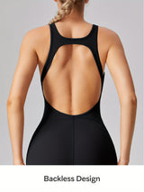 [Removable Padded Bra Workout Jumpsuits] Women Workout Fashion Flare Sleeveless Jumpsuits with Removable Padded Bra Hight Stretch Sportswear for Outdoor Activities (Black Brown Linen Dark blue)