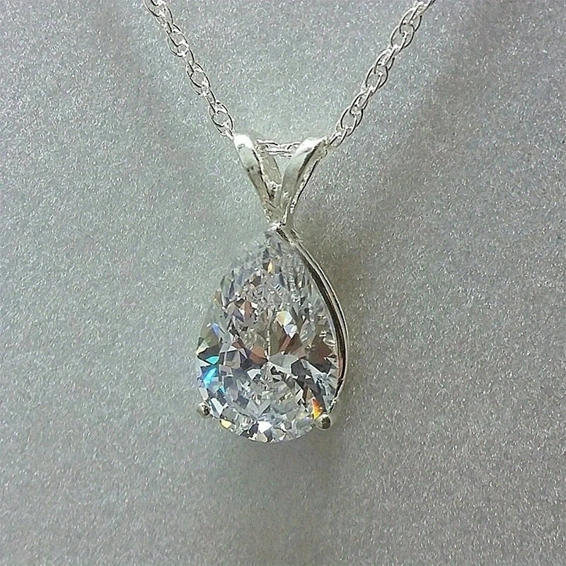 Women'S Temperament Teardrop Shaped Zirconia Pendant Necklace - Luxurious, Cubic Zirconia Stone, Ideal for Wedding Proposals & Parties, Everyday Elegance, Valentine'S Day Accessory|Teardrop Pendant|Detailed Engraving, Zirconi