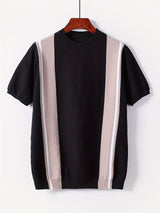 Color Block Chic Knit Shirt, Men's Casual Crew Neck High Stretch V-Neck Pullover Sweater For Men Spring Fall