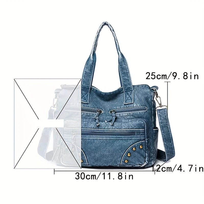 Trendy Retro Tote Bag with Eye-Catching Studs - Spacious Crossbody Design for Women - Perfect Everyday Shoulder Bag