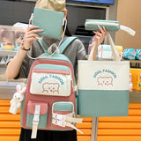 New casual backpack women's four-piece backpack backpack Korean version contrasting simple and versatile canvas school bag
