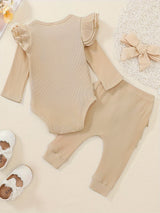 Baby Girl Clothes Newborn Romper Long Sleeve Infant Outfits 3pcs Ruffle Tops + Pants + Headband 0-18 Months, Infant Fall Wear | Bow Adorned Outfit | Soft Newborn Clothes, Newborn Girl Clothes, Perfect for Outdoor