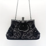Vintage Floral Embroidered Clutch Handbag, Removable Strap, Buckle Closure, Polyester Lining, Dark Green Champagne Silvery Grey Burgundy Black Grey Golden Blue for Wedding Party