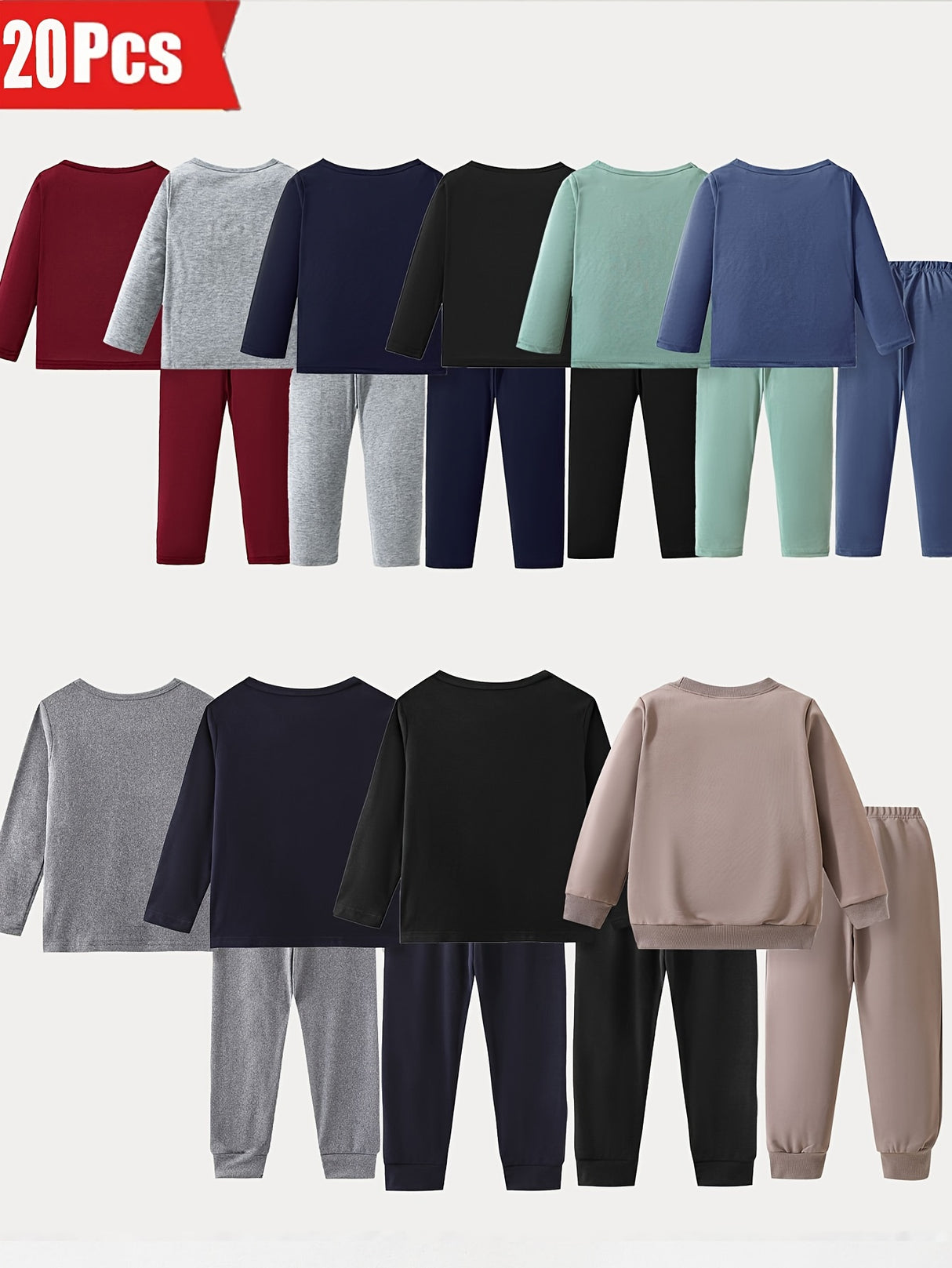 20PCS Long Sleeved Casual Chic Pigeon Suit Color Matching Suit Sports Suit 10 Tops And 10 Pairs Of Pants Boys Clothes Clearance Hawker Halloween Clothes Young Gift Boys Winter Clothes
