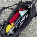 Black Solid Color Trendy Shoulder Bag, Chain Decor Versatile Underarm Bag, Zipper Nylon Stylish Handbag Tote Bag