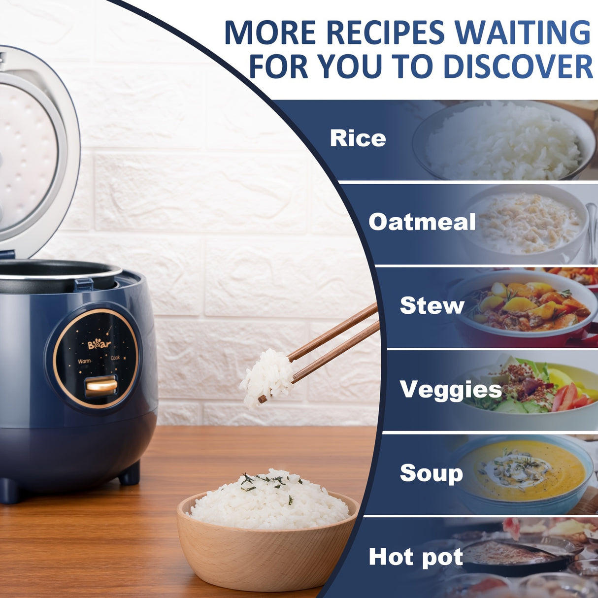 Bear Mini Rice Cooker 2 Cups Uncooked, 40.58oz Portable Non-Stick Small Travel Rice Cooker, BPA Free, One Button To Cook And Keep Warm Function, Blue