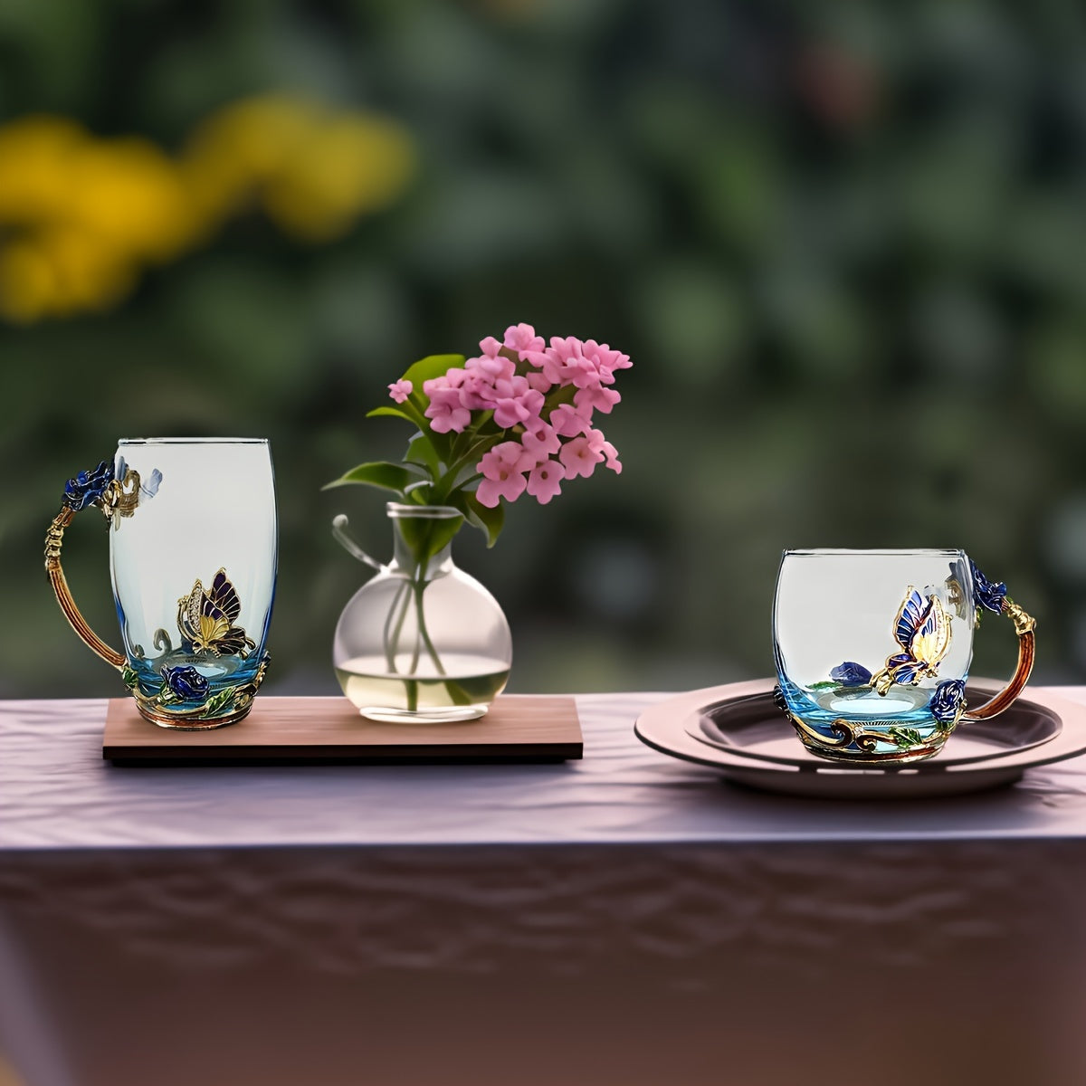Elegant Ramadan Rose Enamel Glass Tea Cup with Spoon - BPA-Free, Crystal-Embellished Mug for Hot Drinks, Ideal Gift