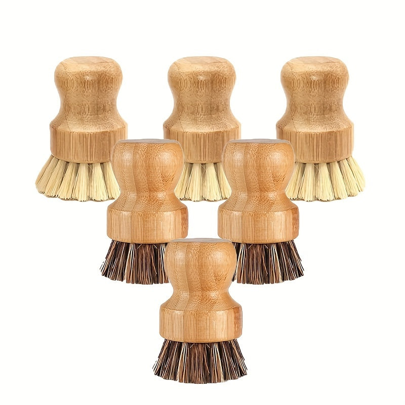 Sustainable Bamboo Dish Brush Set for Kitchen - Reusable, Hard Bristle Scrubbers for Cast Iron Pots & Pans, Natural Cleaning Essentials