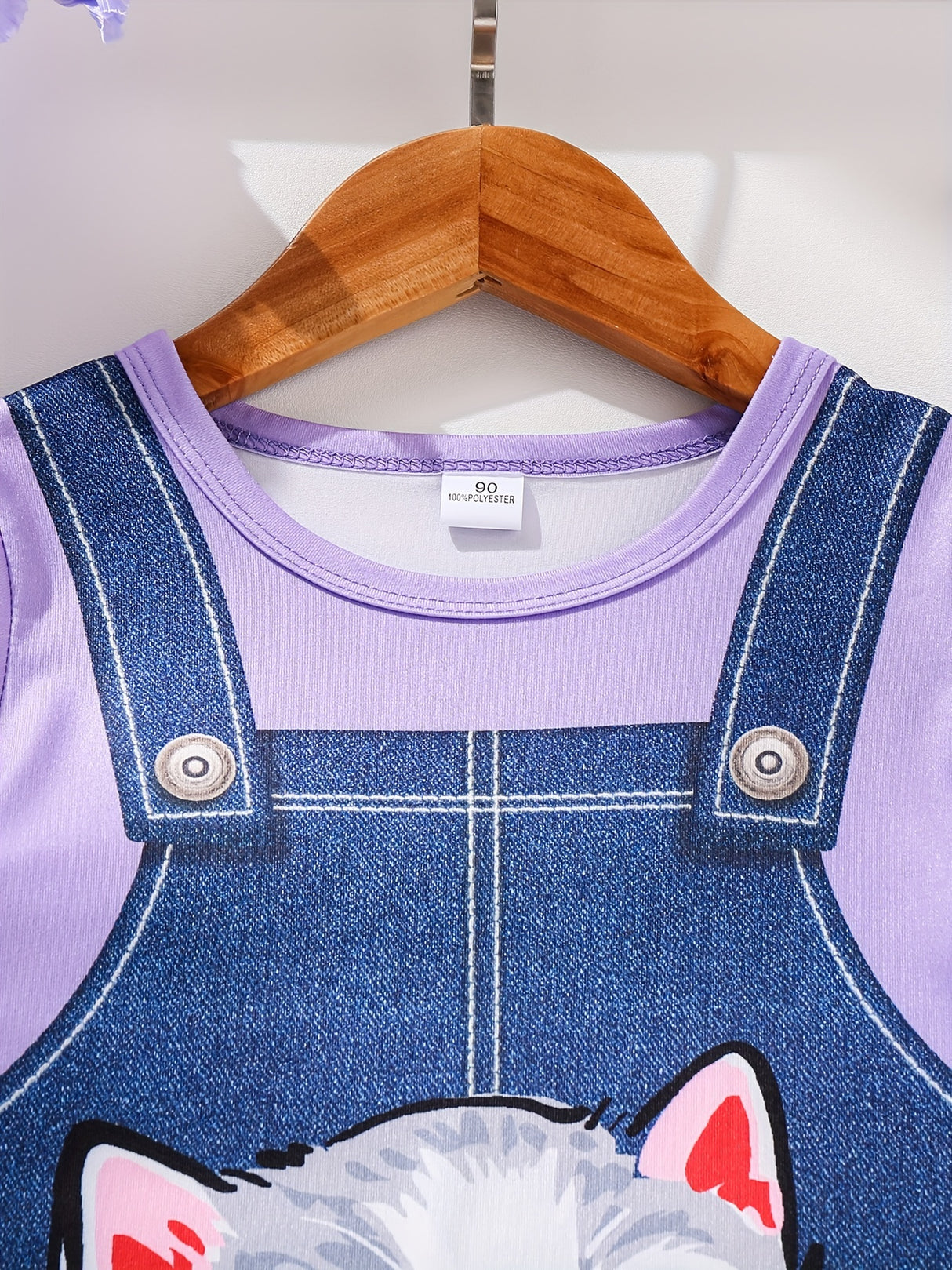 Cute Kitty Whimsy Dress - 3D Graphic, Suspender Design, Round Neck, Short Sleeves, Comfortable Fabric for Little Girls' Summer Daily Wear