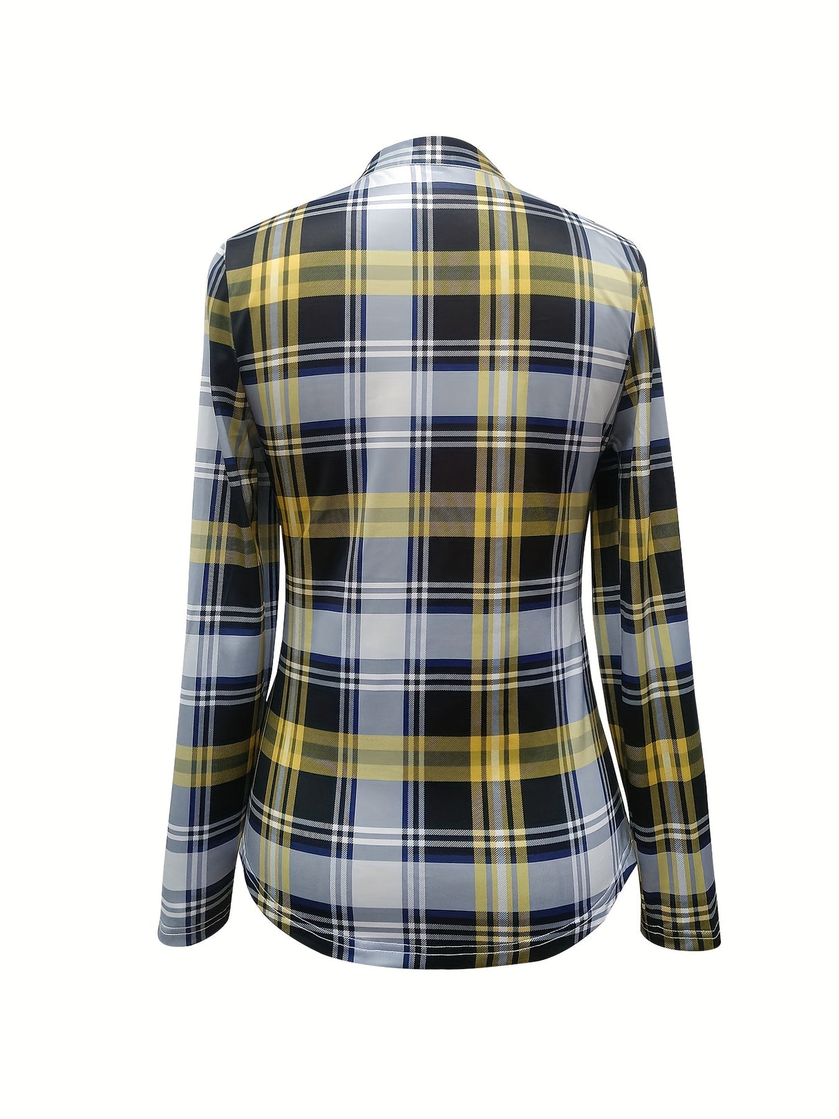 Casual Long Sleeve V Neck Plaid Print Drawstring Blouse - Women's Clothing
