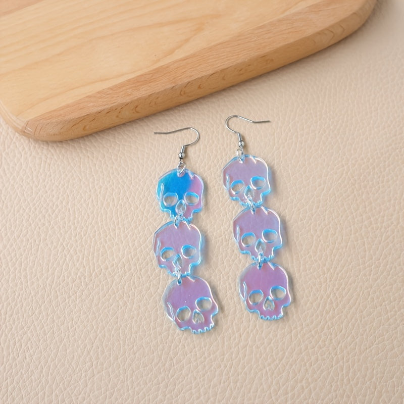 Translucent Acrylic Drop Earrings Skull Shape Pendant Punk Style Shiny Hook Earrings Cartilage Piercing Jewelry