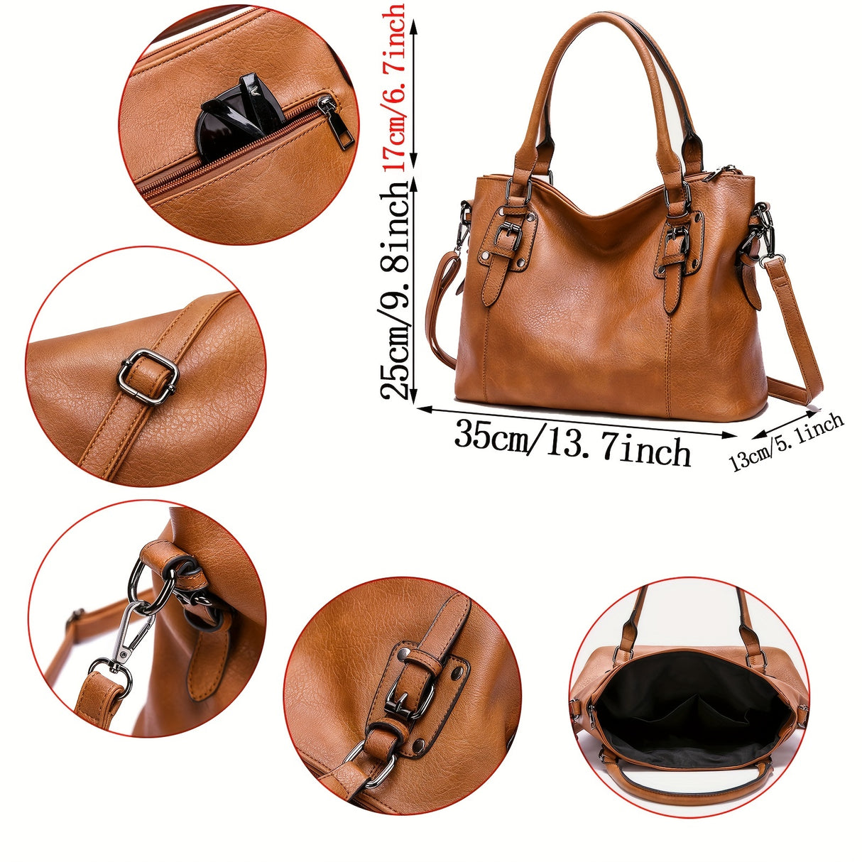 Fashionable Designer Soft Leather Retro Tote Bag - Large Capacity, Multi-pocket Organizer - Casual Ladies Shoulder & Crossbody Bag with Adjustable Strap - Perfect Mothers Day Gift for Her - Durable, Stylish, and Versatile Pur