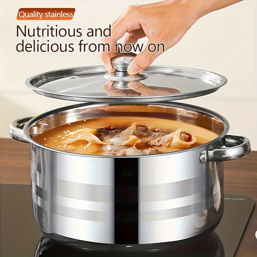 TAUFIKT 10pcs Set Of Stainless Steel Pots, Specifications Are 6.69/7.68/8.54/9.33/10.04inch, Stainless Steel Cooking Pot, 5 Pots + 5 Pot Lids, Suitable for Induction Cookers And Gas Stoves, Stainless Steel Double Handle with