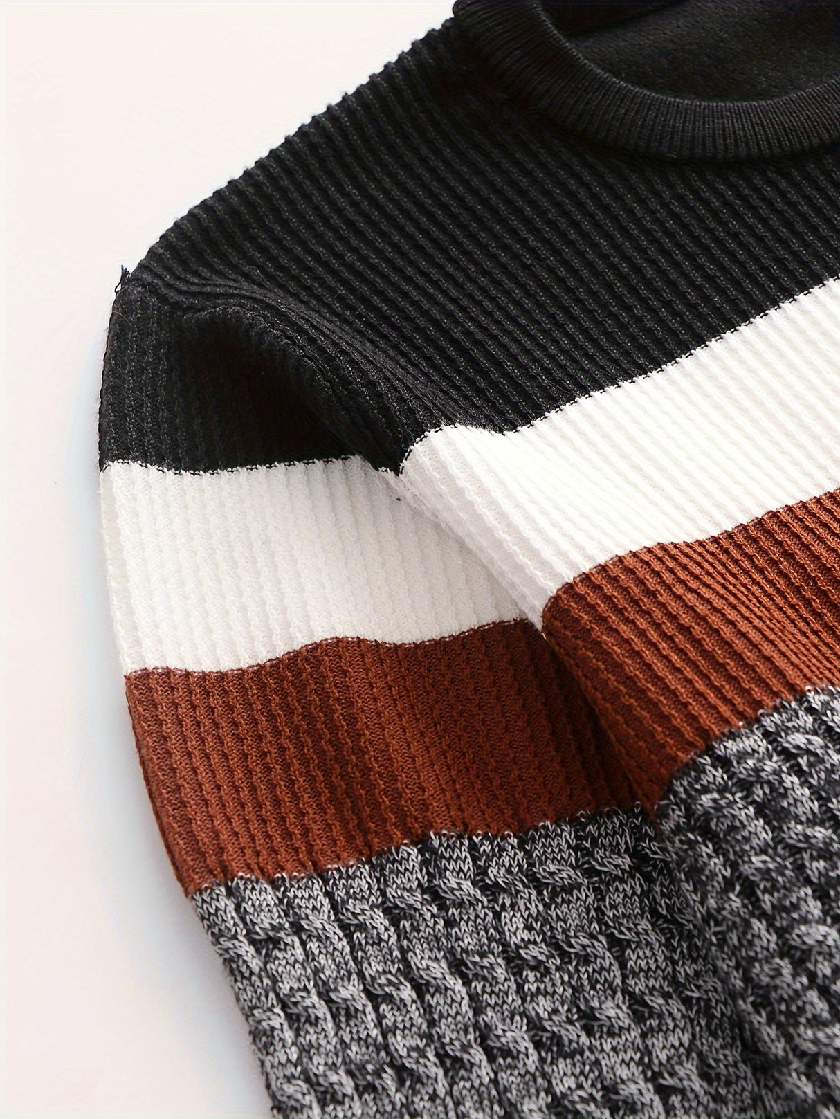 Cozy Striped Knit Sweater for Men - Tops for Autumn Winter - Long Sleeve Crew Neck Pullover, Warm Underwear for Chilly Days, Soft and Breathable Fabric, Classic Casual Style