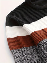 Cozy Striped Knit Sweater for Men - Tops for Autumn Winter - Long Sleeve Crew Neck Pullover, Warm Underwear for Chilly Days, Soft and Breathable Fabric, Classic Casual Style