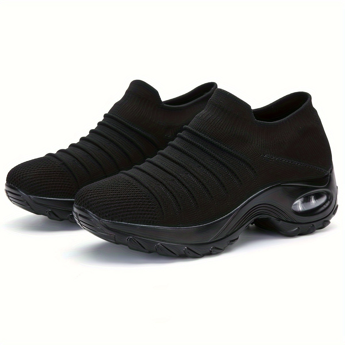 SOSENFER Women's 2089 Breathable Knit Running Shoes - Low-Top Slip-On Design, All-Season Comfort with PU Cushioned Sole for Gym, Jogging & Casual Wear (Black/White)