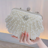 Shiny Event Clutch Bag, Buckle Metal Chain Handbag, Floral Handle Party Bag For Wedding