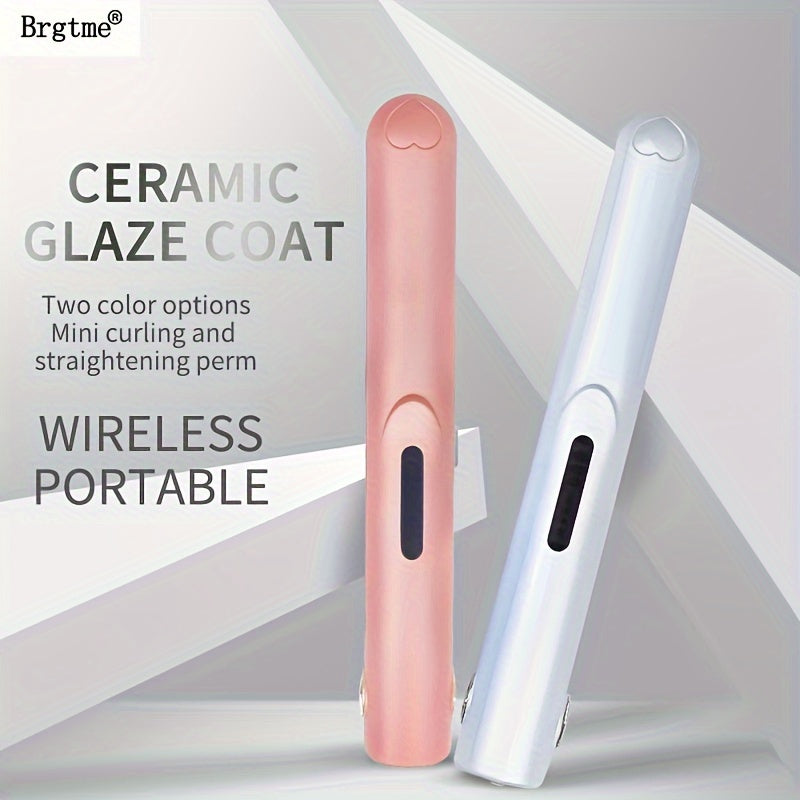 2-in-1 Wireless Mini Portable USB Hair Straightener Curling Iron - Intelligent Temperature Control, Anti-Scalding, Anion Care Hair, Large-Capacity Lithium Battery for Long-Lasting Life, Portable Charger for Travel and Party -