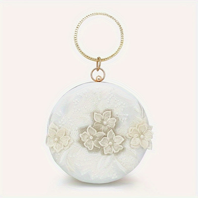 Vibrant Floral Embroidery Round Clutch Bag - Stunning Wedding Party Purse for Women, Elegant Hanfu Accessories with Delicate Flower Pattern, Perfect for Banquet and Formal Occasions