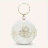 Vibrant Floral Embroidery Round Clutch Bag - Stunning Wedding Party Purse for Women, Elegant Hanfu Accessories with Delicate Flower Pattern, Perfect for Banquet and Formal Occasions