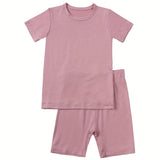Baby 2 Pcs Bamboo Fiber Outfits Toddler Boys Girls Clothes Infant Short Sleeve T-Shirt + Elastic Waist Shorts Set